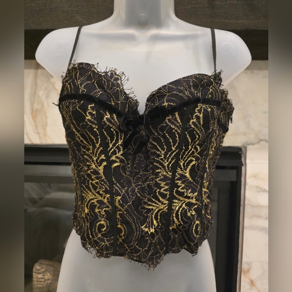 bebe Tops - bebe Black and Gold Lace Bustier Top